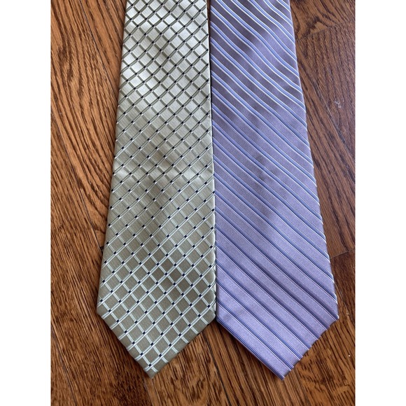 Bugatti Pastel‎ Silk Ties Diamond Striped Pattern Green Purple Lot Of 2 - Picture 1 of 5